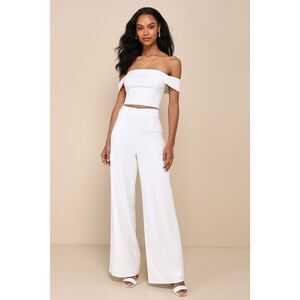 Lulus Exponentially Chic Ivory Off-the-shoulder Two-piece Jumpsuit White